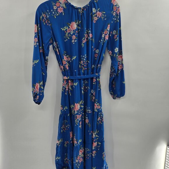 LOFT Dresses & Skirts - Loft Blue Floral Tiered Belt Long Sleeves Maxi Dress 8 Petite